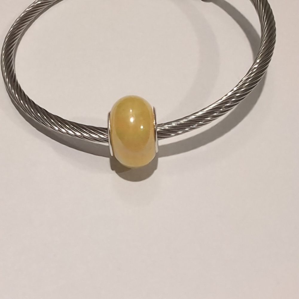 Silver Yellow Pearlesque Charm for Pandora Style Bracelet‎